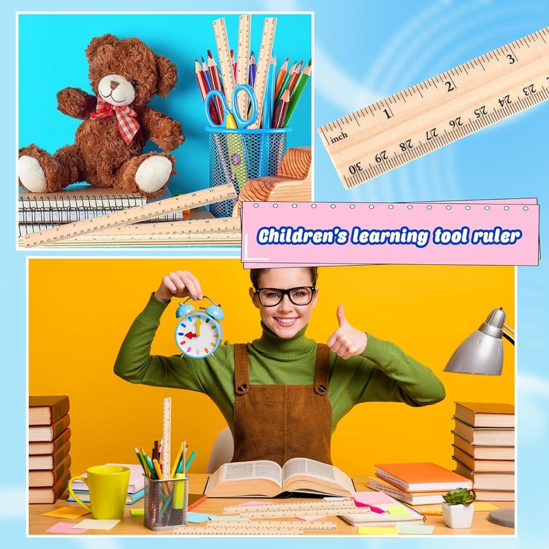 Spaluck 80 Pcs Wooden Ruler Bulk 12 Inch Measuring Wooden Tools with 2 Scales for Students School Teacher Office Handcraft Carving Painting - Image 5